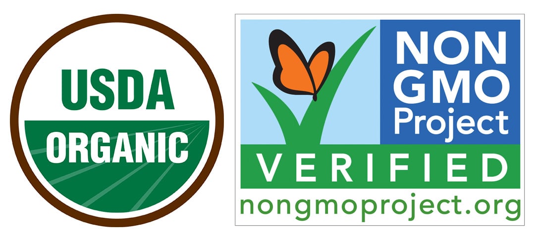 The official seals for US products for organic foods and non gmo foods