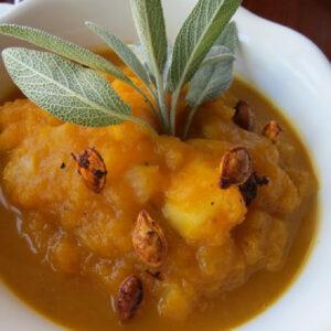 Pumpkin soup with apple and bourbon