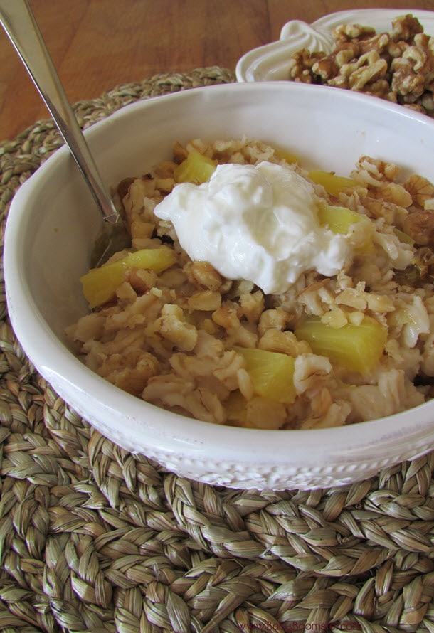 Oatmeal with Pineapple walnuts and golden raisins