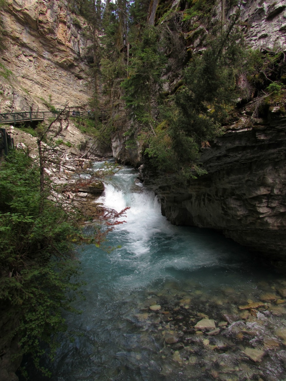 Johnston Canyon #waterfall with catwalks built into the limestone walls #Canada #Banff
