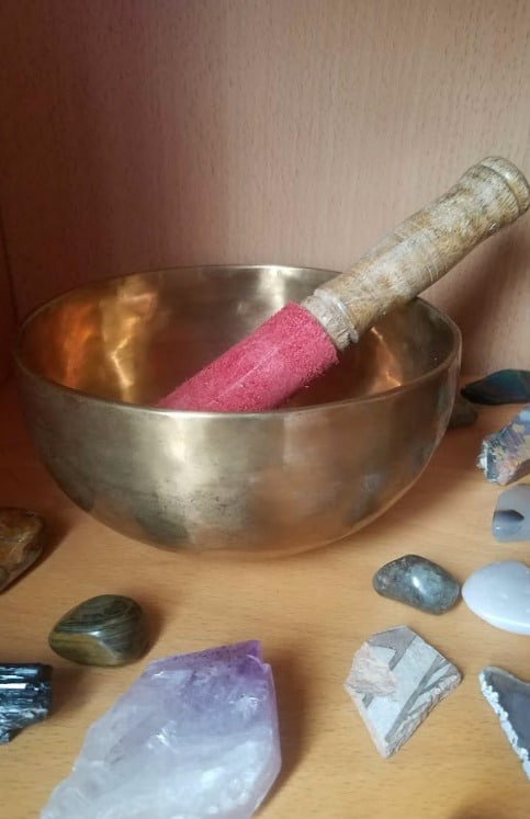 A singing bowl with mallet from Shanti Bowl for meditation and good vibrations. #singingbowl #meditation