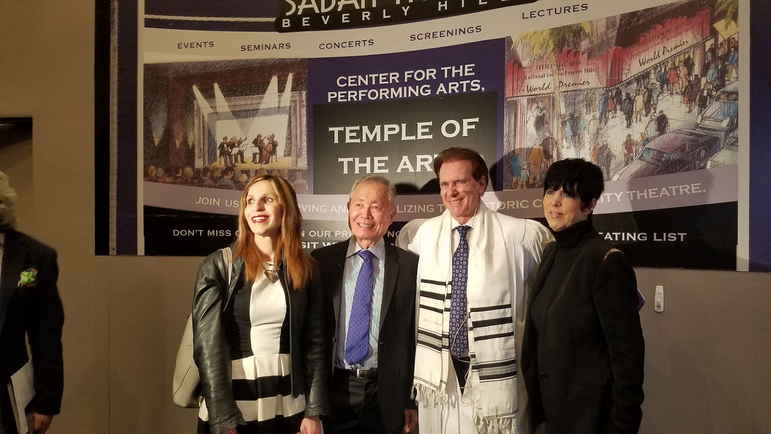 Laurie Ruben, George Takai, Rabbi Baron, and Diane Warren at Temple of the Arts Yom Kippur services