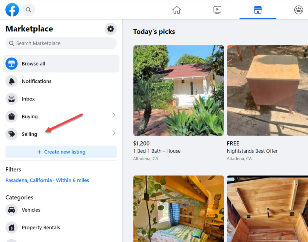 Facebook Marketplace selling