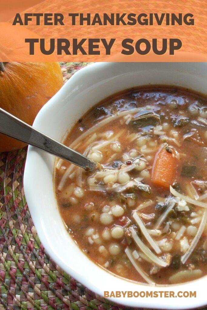 Make the most of your Thanksgiving leftovers by making this delicious After Thanksgiving Turkey Soup from your bird's carcass. It is bone strengthening and nutritious. Click here to print out the recipe.