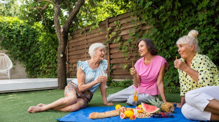 older women having fun on a picnic