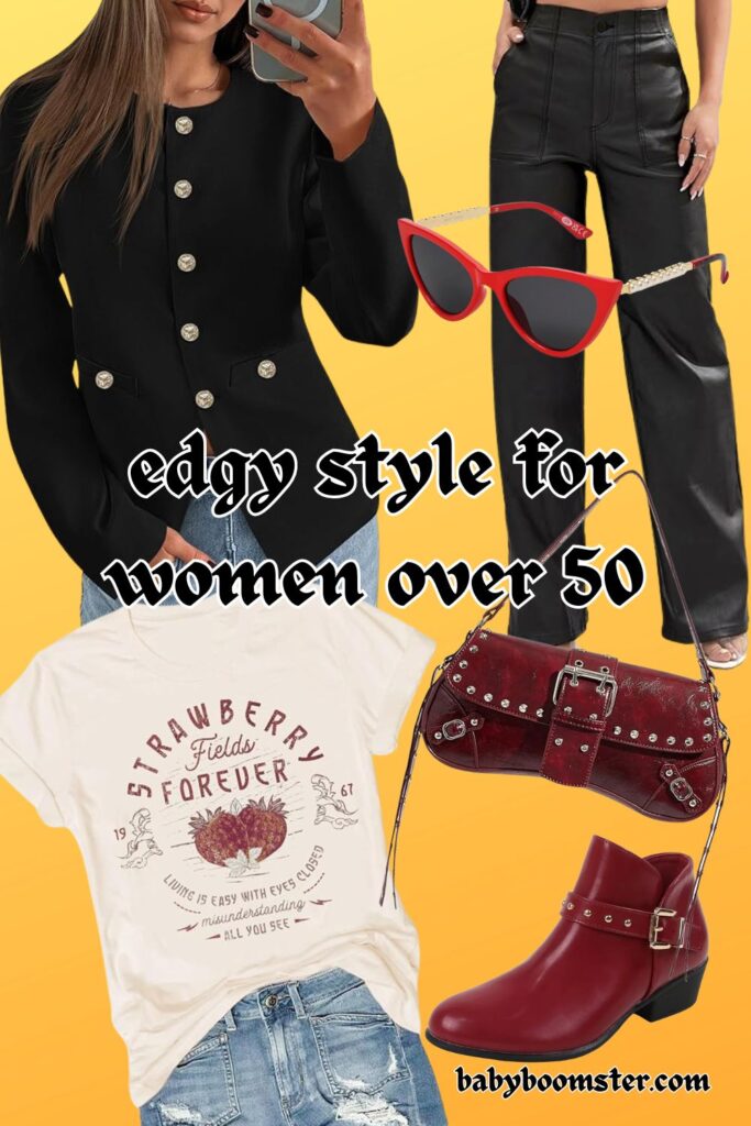 Create an edgy fashion style for women over 50