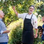 Chef Frakes in the winery garden with Lynn Fritz and Anisya Fritz, owners of Lynmar Estate