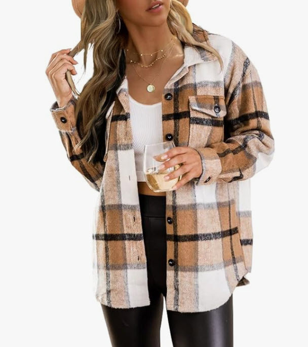 Trendy Queen Womens Flannel Shacket Jacket