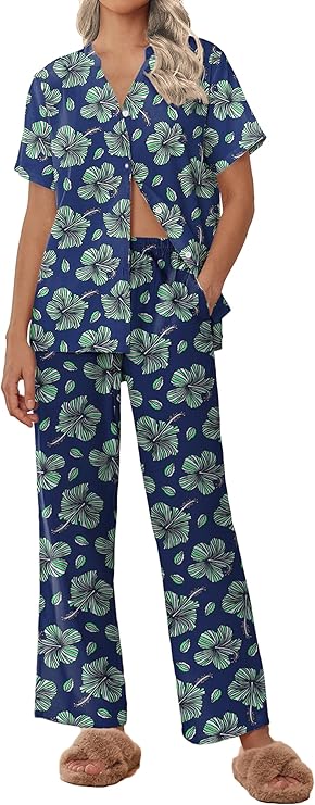 Ekouaer print short sleeved pajama set.