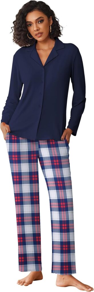 Ekouaer plaid pants and top pajama set