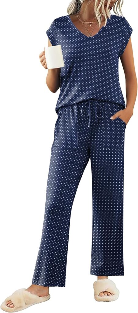 Ekouaer Womens Pajama Set Short Sleeve polka dot