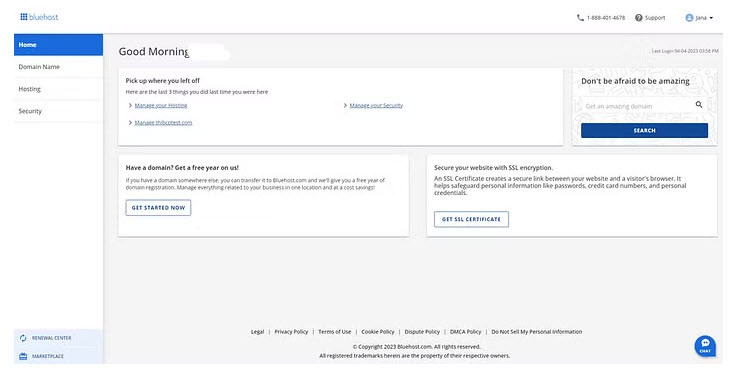 Bluehost home