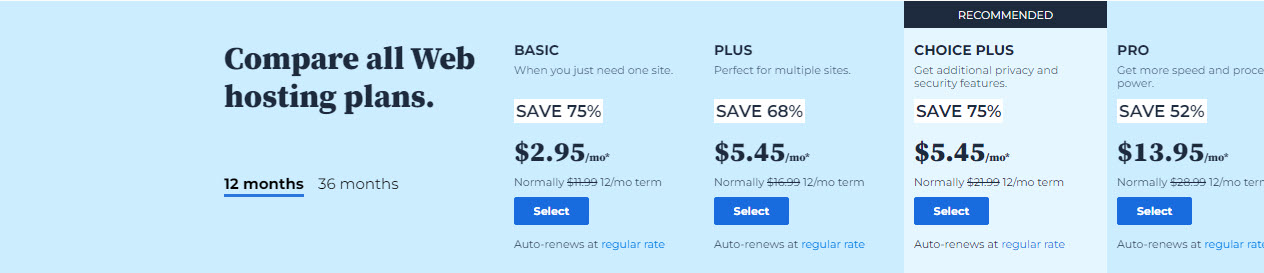 Bluehost pricing