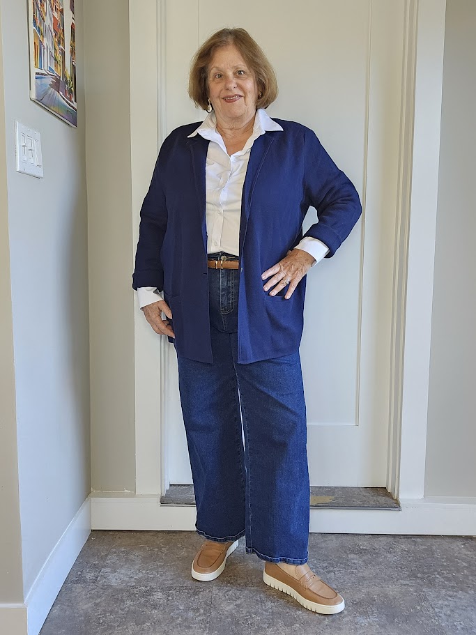 Navy Knit Blazer Cardigan from Lands' End.