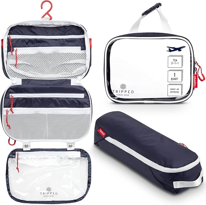 Tripped Hanging Toiletry Bag Kit Set