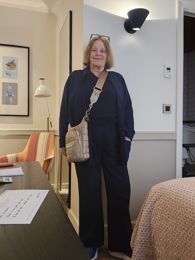 navy pants, navy cashmere sweater, navy cardigan blazer