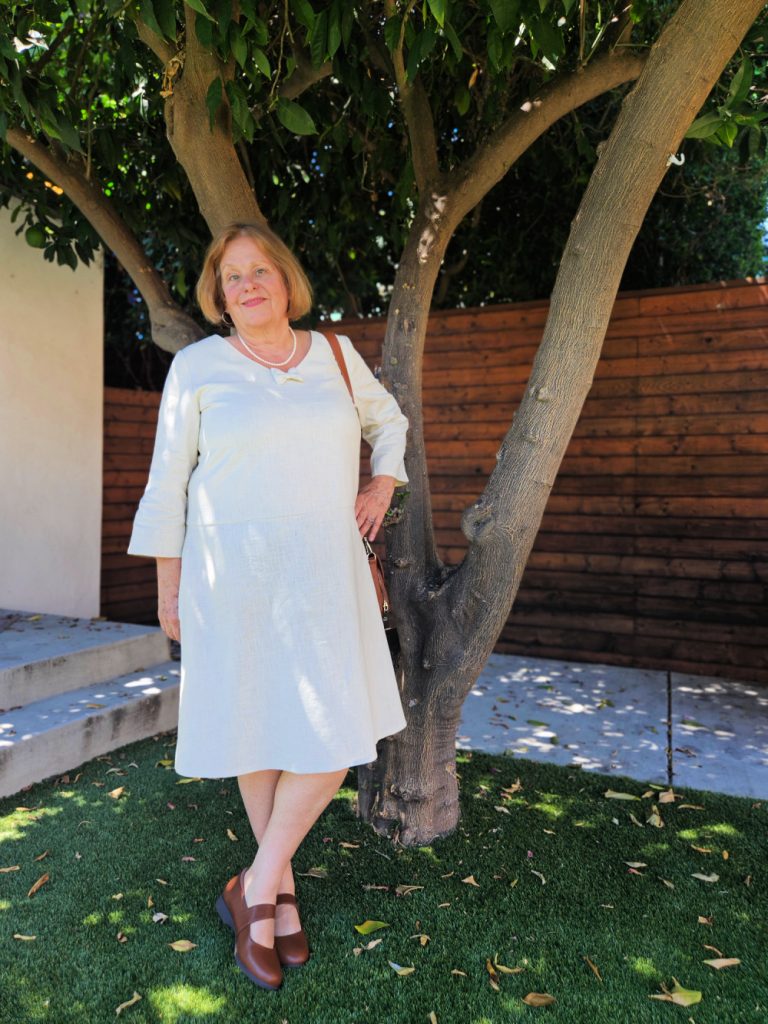 LeMuse Sun V neck European Linen Dress in Beige